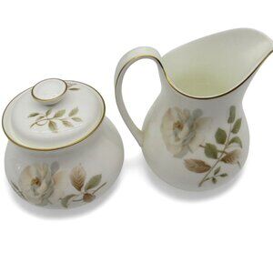 ROYAL DOULTON Yorkshire Rose Sugar Bowl and Creamer 1970s England Vintage